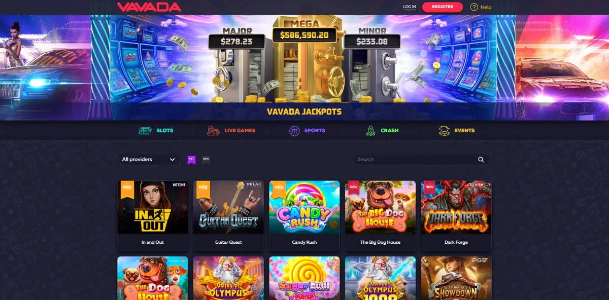 Vavada Casino, početna stranica